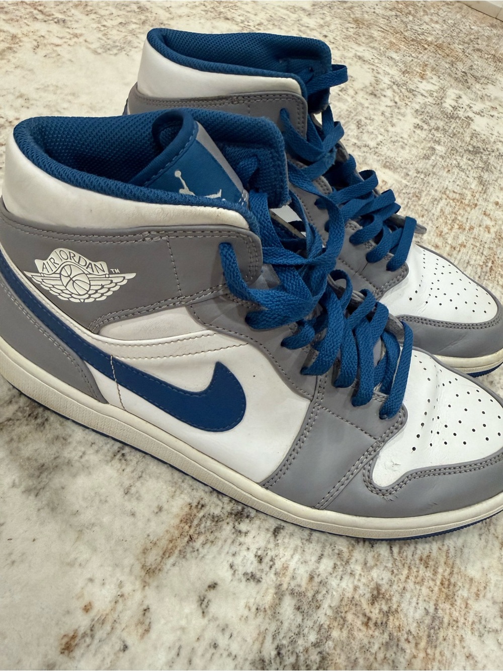 Jordan High-Top Sneakers in White, Gray & Blue